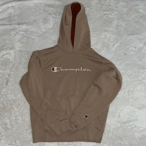 The Champion Script youth XL hoodie in light brown!